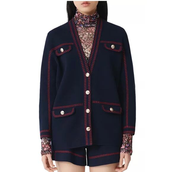 Maje “Mollie” topstitched cardigan 100% cotton - size 40 - 8-10/US - OG1 - Picture 1 of 12